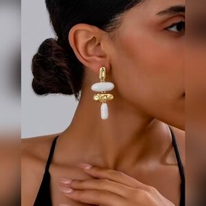 Gold and White Stacked Drop Earrings